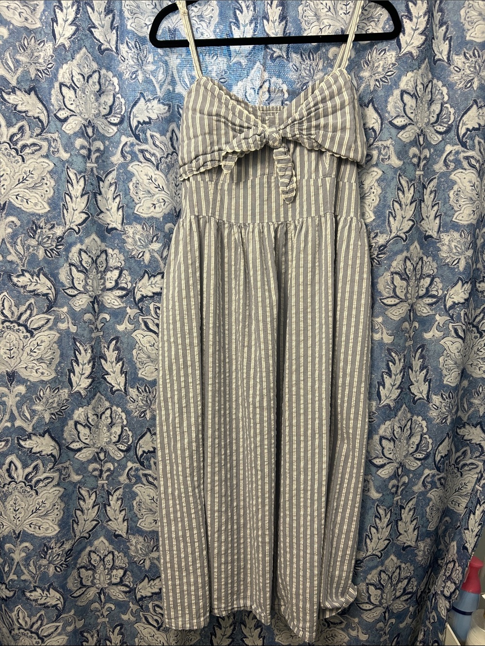 Old Navy Gray and White Striped Tie-Front Jumpsuit